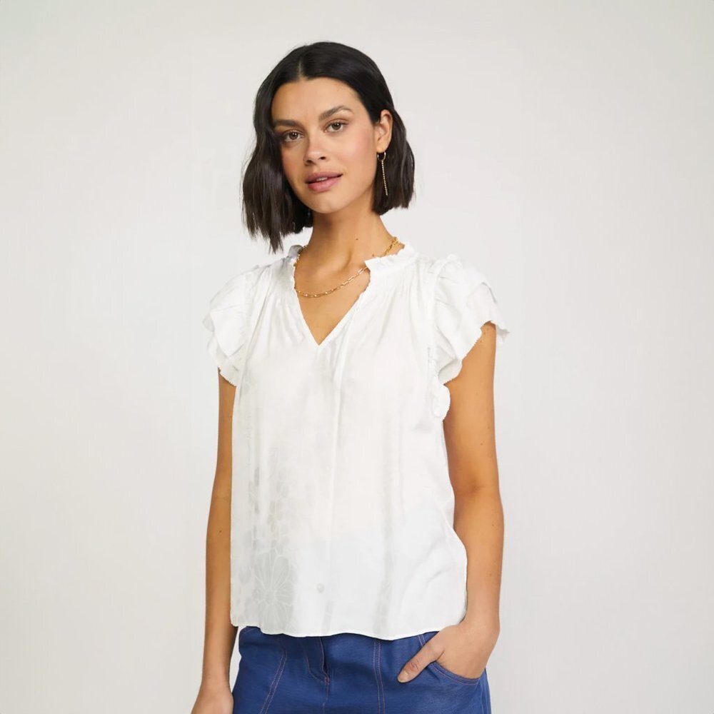 NWT Current Air by Anthropologie‎ Floral Jacquard Tiered Short Sleeve Blouse